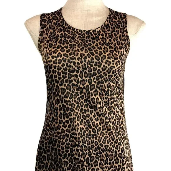 Vintage 90s JOULE Leopard Print Sleeveless Midi Dress Small Animal Print Brown